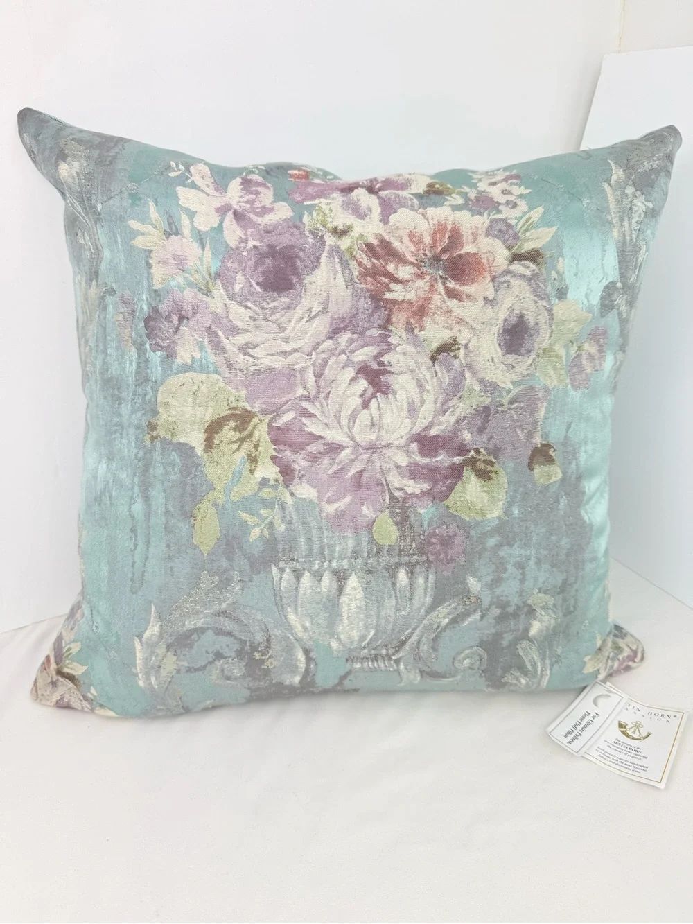 Austin Horn Classics Blue Floral French Vintage Inspired Accent Pillow NEW